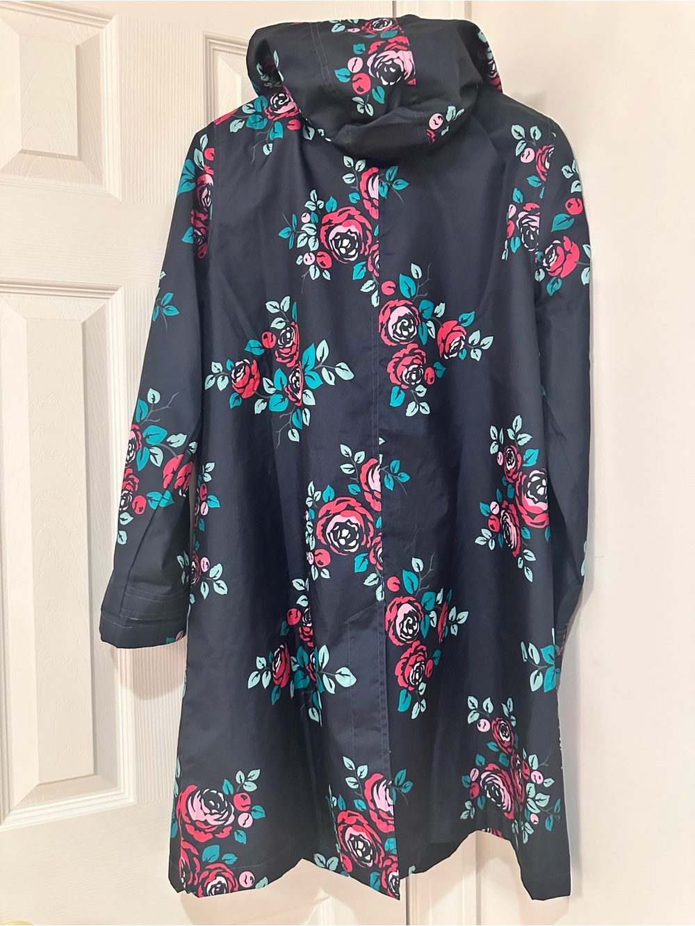 Capelli of New York Navy Floral Hooded Trench Coat Size M - Picture 6 of 16